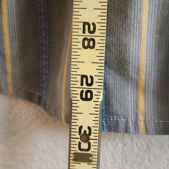 Kuhl Shirt Mens Medium Gray Blue Yellow Striped Short Sleeve Button Up Outdoor - Picture 12 of 13